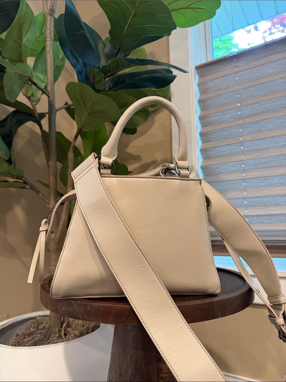 Steve Madden Ivory Leather Studded Satchel - Picture 2 of 6